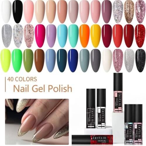 LILYCUTE 5ml Gel Nail Polish Glitter Sequins Semi Permanent UV Gel Nail Varnishes Base Top Coat Gel Nail Polish DIY Nail Design