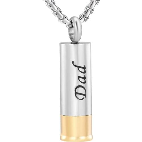 JJ001 Carved DAD Shotshell Stainless Steel Cremation Jewelry For Ashes Keepsake Memorial Urn Necklace Pendant Memory Jewelry