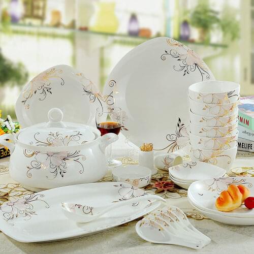 Jingdezhen ceramic avowedly 56 head bone china bowl dinnerware set for microwave oven