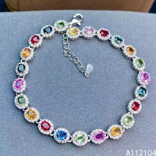 KJJEAXCMY fine jewelry 925 sterling silver inlaid natural color sapphire women exquisite luxury classic hand bracelet support de