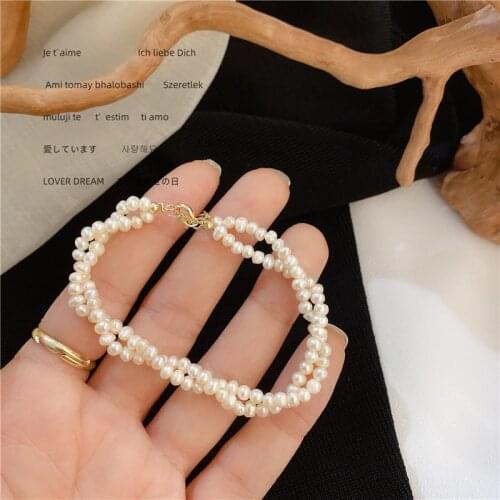 Korean Vintage Baroque Style Natural Pearl Bracelet Plated With Real Gold Double Cross Pearl Bracelet Fashion Party Bracelet
