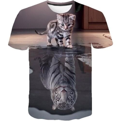 3D Printing Animal Cat/Tiger Cool And Interesting T-shirt Summer Top T-shirt Male O-Neck Short-Sleeved Fashion Male Top