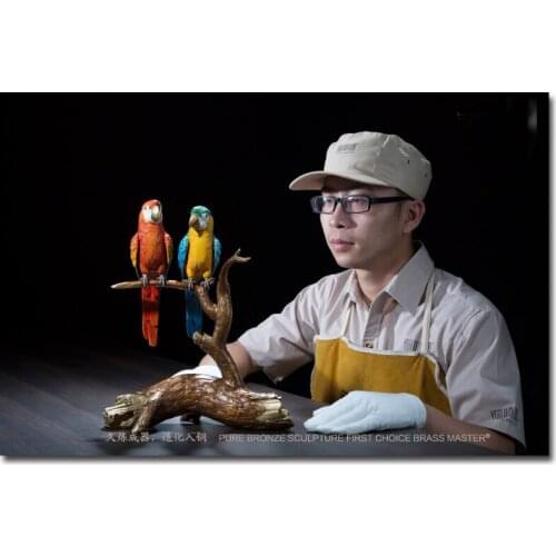 TOP Collection HOME Company Vestibule ROOM GOOD LUCK Auspicious 3D Parrot bird COLOR Copper Sculpture Art Deco FENG SHUI statue