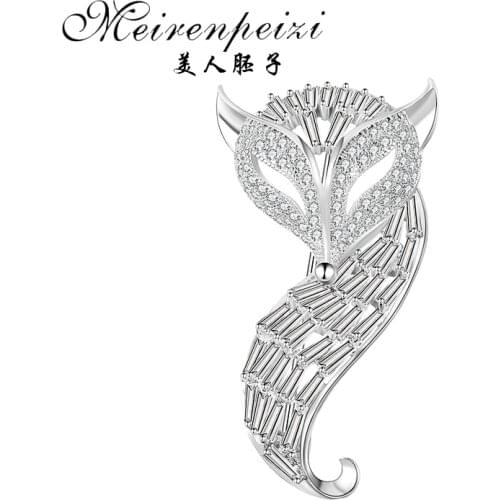 Meirenpeizi fox animal brooch pin for woman fashion sweater coat hat scarf clothing accessories luxury banquet jewelry