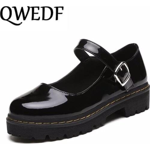 QWEDF 2019 Japanese Student Lolita Shoes Girl Student Shoes JK Commuter Uniform PU Leather Shoes Platform Shoes X8-21