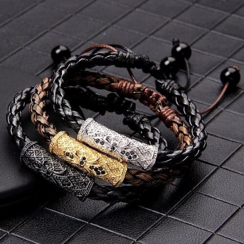 Fashion Retro Tube Charm Thick Rope Braided Bracelets Black Golden Silver Color Tubes Vintage Classic Bracelet For Men Gifts
