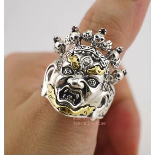 925 Sterling Silver Retro Tibetan Buddhist Deities Palden Lhamo Men Ring Gift A3550