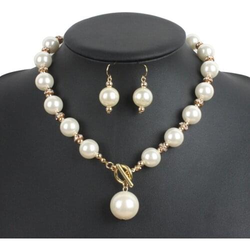 Women Jewelry Sets Simulation Pearls Choker Gold Color Chain Chunky Statement Pearl Necklaces and Earrings Sets for Women 2021