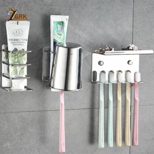 ZGRK Toothbrush Holder Stainless Steel Wall Mounted Bathroom Storage Rack Multi-Purpose Toothpaste Rack Bath Hardware Holder