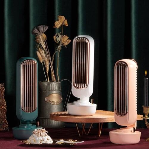 Retro Tower Fan Desktop Silent Strong Wind USB 2 in 1 Water Spraying Fan Air Conditioner Ultrasonic Humidifier Ventilation Fans