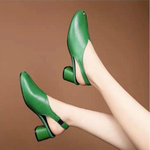 New 2020 Newest Green Womens High Heels Shoes Explosive Coarse-heeled Female Pumps Low Top Ladys High Heels Shoes