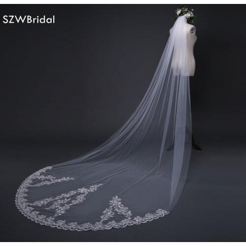 New Arrival 3 Meter Cheap Wedding Veil Long Lace Appliques Veu de noiva longo com pente Sexy wedding veil with comb 2021