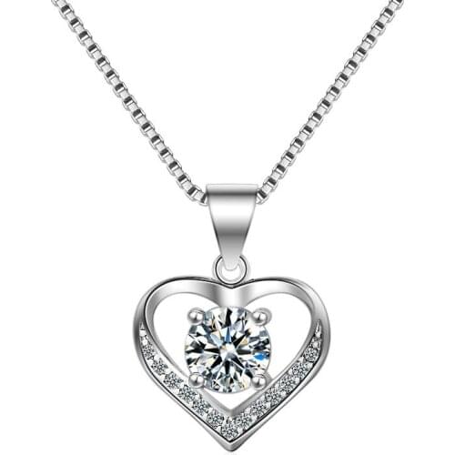 Utimtree Charming 925 sterling silver Necklaces Clear Micro Cubic Zircon Heart Women Pendants Necklace for Wedding Jewelry