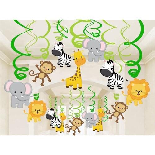 PVC Jungle Spiral Hanging Swirls Boys Birthday Tropical Jungle Wild Animal Party Decorations Kids Happy Birthday Party Supplies