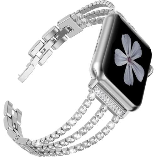Diamond Stainless Steel Strap For Apple Watch Band 42mm 38mm Women Wristband Bracelet For Apple Watch 40mm 44mm Series 6 SE 5 4