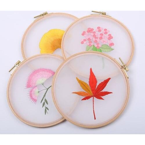DIY Embroidery Flower /leaf Handwork Needlework for Beginner Cross Stitch Kit Ribbon Painting Embroidery Hoop Home Decoration