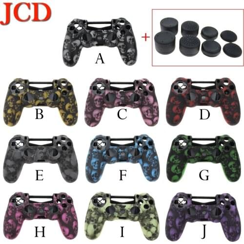 Silicone Gel Rubber Skin Water Transfer Print Cover Case Cap For Playstation 4 PS4/slim/Pro Gamepad Skull With Joystick Cap x 8