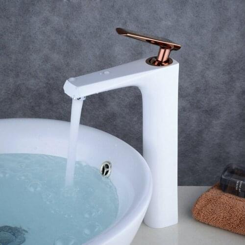 Basin Faucets Sink Mixer Tap White & Rose Gold/Black Brass Hot & Cold Sink Faucet Single Hole Deck Mounted Wash Basin Water Taps