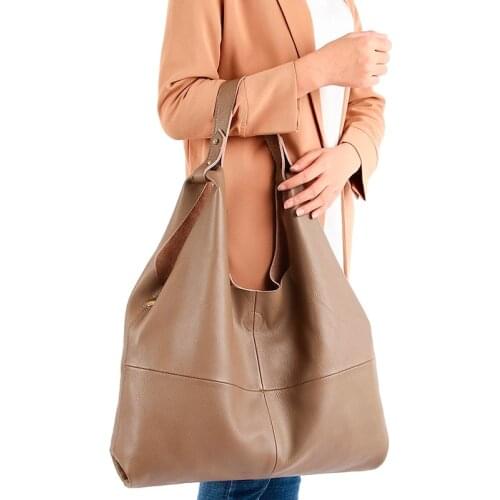 Pure color casual leather lady handbag large capacity natural leather shoulder bag luxury soft cowhide lady handbag
