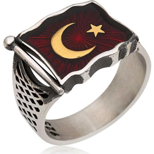Tevuli 925 Sterling Silver Turkish Flag Men 'S Ring