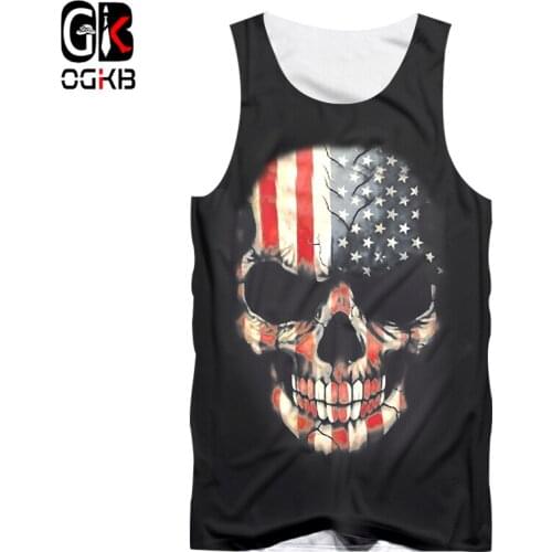 OGKB 2018 New Arrival Women/mens 3d Print American Flag Tank Top Skull Vest Unisex Hiphop Punk Style Sleeveless Tees Jerseys