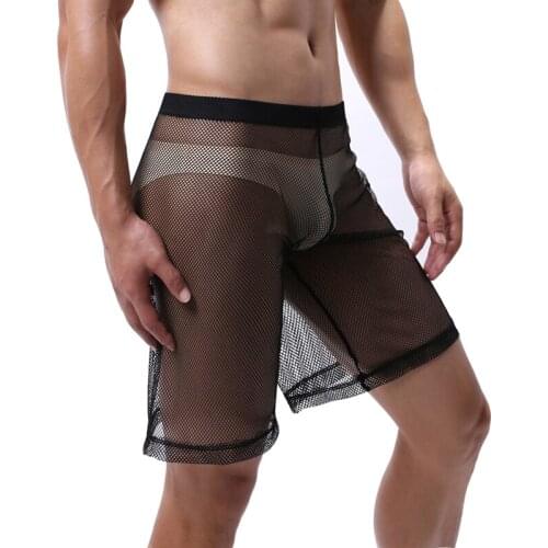 Sexy Lingeire Men Sheer Mesh Loose Shorts Beach Pants Gay Sissy Boxer Shorts Panties Erotic Underwear Fetish Pants