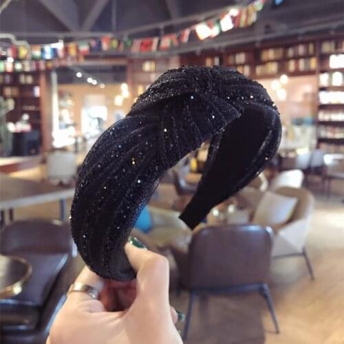 South Korea hair ornaments black hair grotto Korean edition knot super flash cloth art twist knot bow wide edge hair hoop female