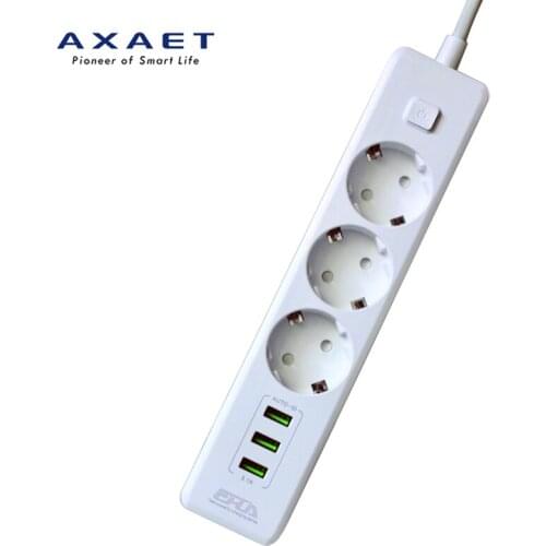 Smart Power Strip Socket EU Plug Extension Switch Adapter Surge Protector 3 Outlet 3 Port USB Charger 1.8M cable Power Cord