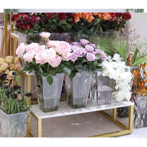 Flower Bucket Flower Shop Tools Flower Arranging Bucket Transparent Plastic Water Storage Square Flower Vase Tabletop Vase 11
