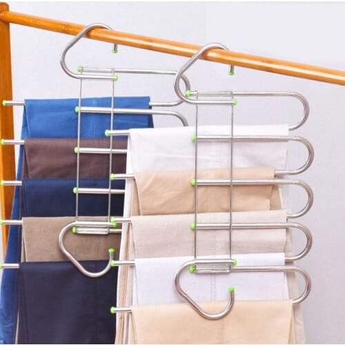 5 In 1 Non-Slip Pants Hanger Trouser Hanger Space-saving Jeans Holder Pants Shelf Open-Ended Stainless Steel Closet Organizers