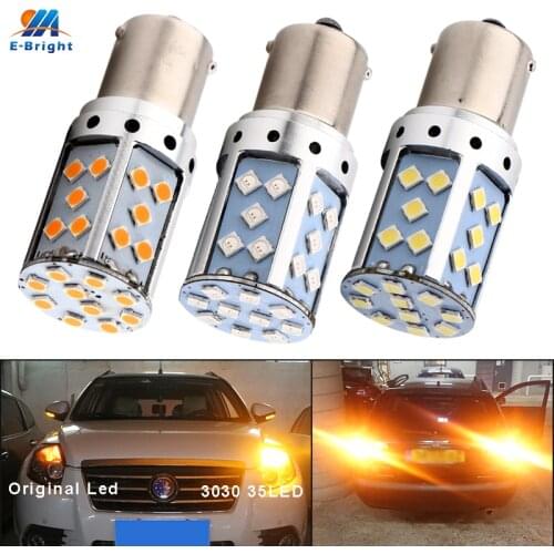 YM E-Bright 2PCS LED Canbus P21W BA15S PY21W BAU15S 3030 35 SMD 1156 Error FREE Car Turn Lights 12V DC NO Hyper Flash Amber Red