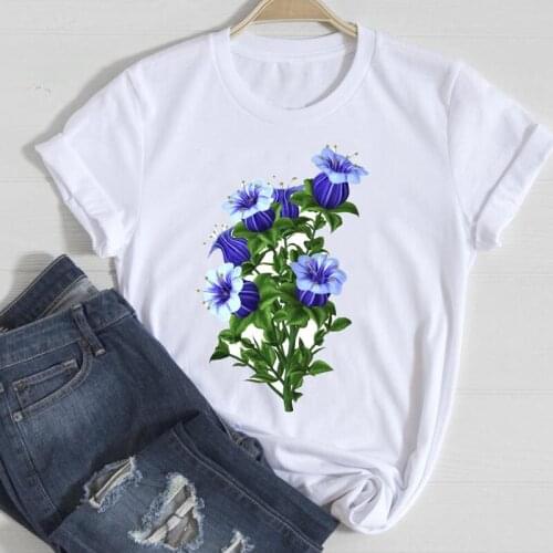 T-shirts Women Floral 90s Fashion Short Sleeve Elegant Spring Summer Clothes Stylish Tshirt Top Lady Print Girl Tee T-Shirt