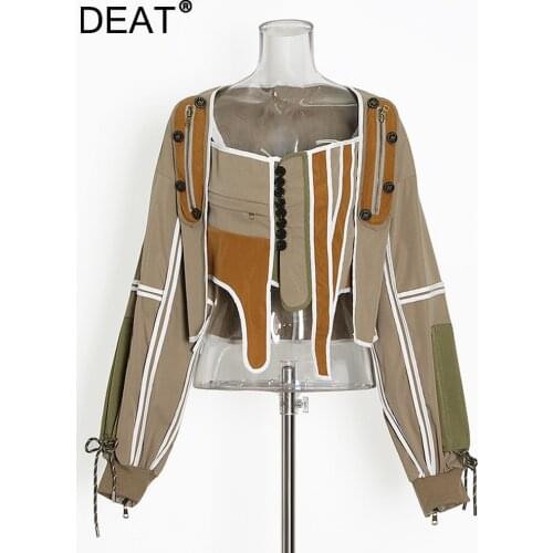 DEAT 201 new women fashion self-cultivation hit color asymmetrical patchwork single breasted jacket spring and autumn 7E1943
