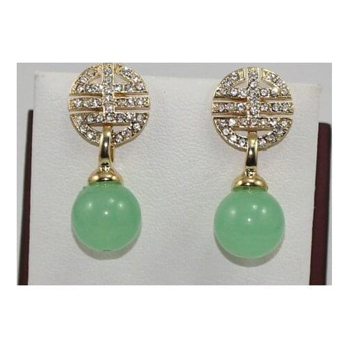 Ladys New vintage Classic Green 12mm green Natural jade Drop Earring