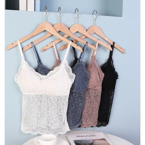 Women Tank Crop Top Lace Wireless Padded Bralette Deep V Lace Female Crop Top Embroidery Floral Tank Top