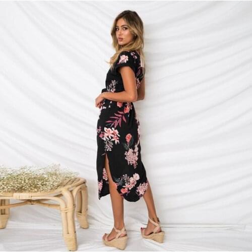 Women Dress 2020 Sexy V collar block printing Medium and long term Summer Autumn Female Dress