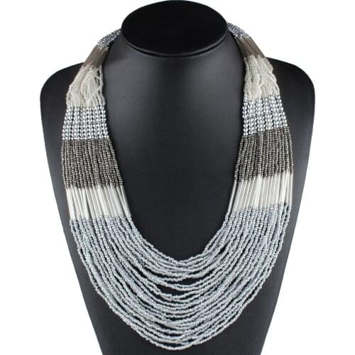 Claire Jin Vintage Colorful Small Beads Strand Multi Layer Necklace Women Fashion Statement Choker Necklaces Bohemian Jewelry