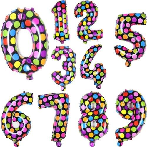 16inch Multicolor Wave Point Digital Balloons Birthday New Year decoration Numbers Helium Foil Balloons