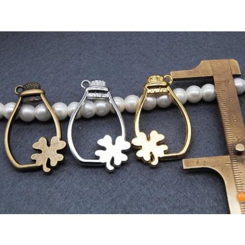 3pcs Metal Frame Pendant Open Bezel Blank Setting Charm Cabochon Setting lucky bottle Design For UV Resin Jewelry Charm craft