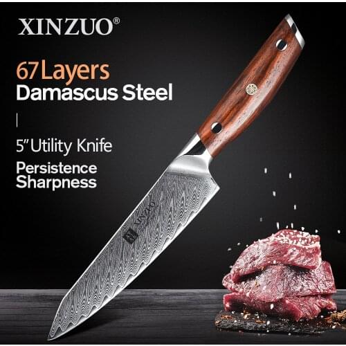 XINZUO 5'' inch Utility Knife High Quality High Carbon Stainless Steel Japanese Series Damascus Steel New 5-in Kitchen Knife