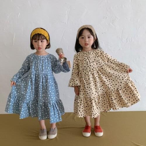 Korean Style Childrens Dresses 2021 Autumn New Girl Baby Cotton Print Long Sleeve Dress Flared Sleeves Princess Dress for Girls