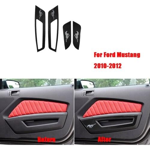 For Ford Mustang 2010-2014 Carbon Fiber car door panel kit with chrome mustang modified sticker decoration REMIN interior