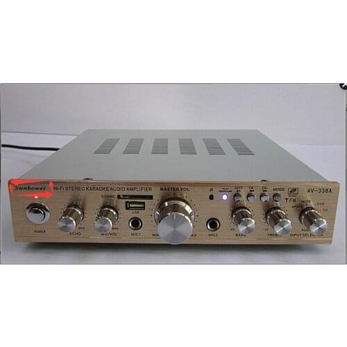 220V AV-338A 200W+200W C5198 Power tube 5 channel Digital Household amplifier Karaoke OK amplifier USB audio amplifier with card