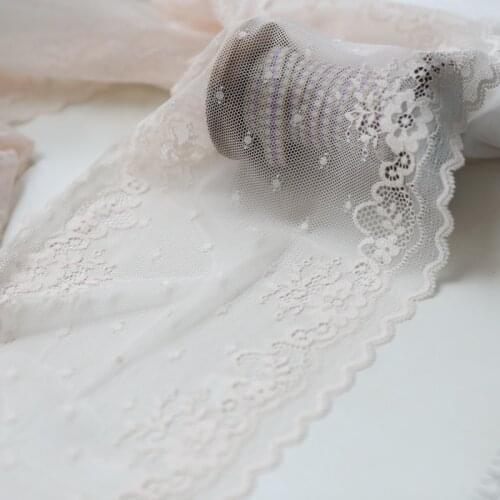 19cm 2meter/lot skin good quality bilateral flower embroidered elastic mesh dot lace trimming diy underwear fabric X897