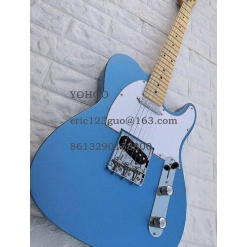 Factory custom Blue telr guitar Chrome Hardwares White Pickguard customized!PayPal available!T-3