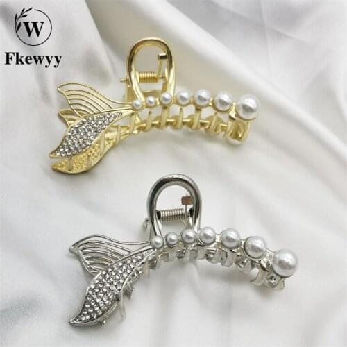 Fkewyy Women Hair Clip Fashion Hair Accessories Geometric Hair Clips 2021 Luxury Pearls Jewelry Metal Crab Hairpins Wedding Girl