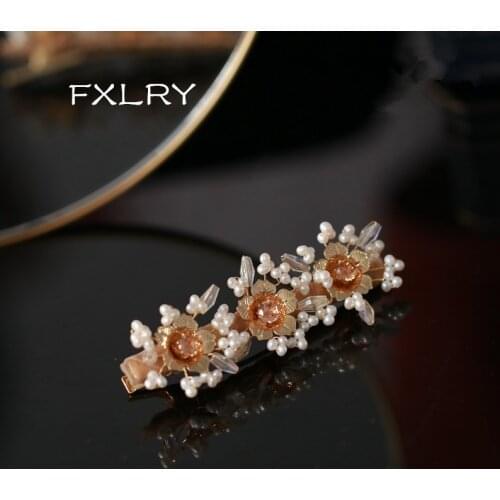 FXLRY Original Handmade Natural Pearl Flower Exquisite Hairpin Retro Side Clip Side Clip Headdress