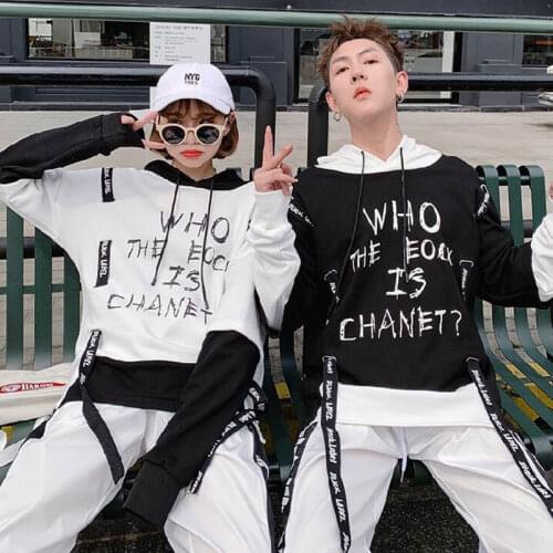 Korean couple hoodies ribbon fleece hoodie streetwear sweatshirt couple black white long sleeve women men hoodies hooded male