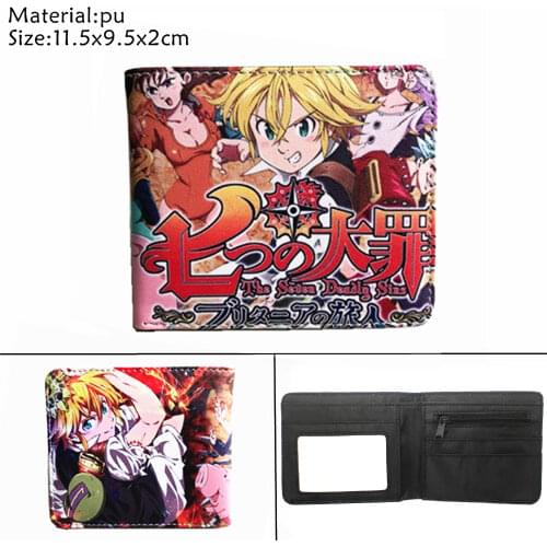 Anime Seven deadly sins Meliodas PU Wallet Boys Girls zip Coin leather Photo Card Holder Layers Cartoon Print Short Purse Gift