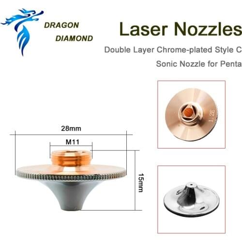 Dragon Diamond Laser Nozzle Double Layer Chrome-plated Penta Sonic Nozzle D28 M11 Caliber 1.2-1.6mm For Fiber Laser Cutting Head